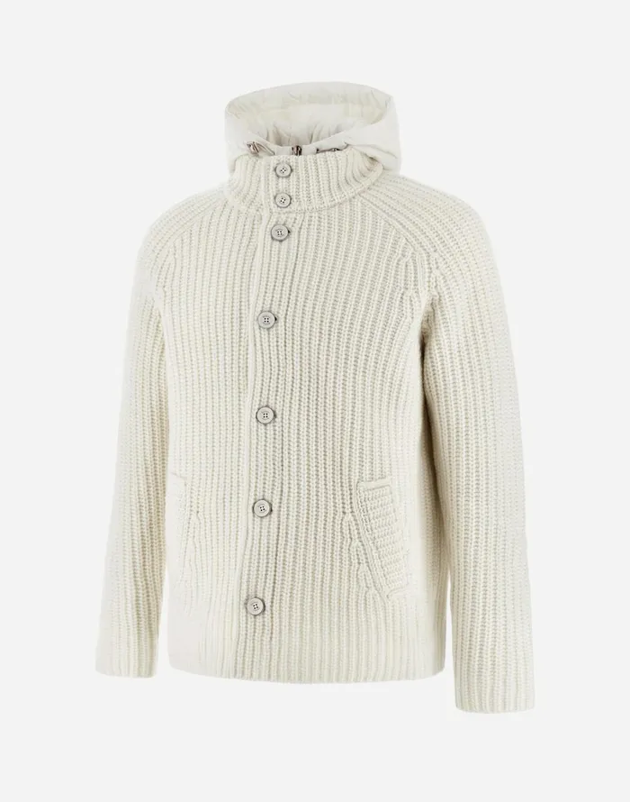 Herno CARDIGAN IN INFINITY WOOL AND ECOAGE Cream Men Sweaters and Cardigan