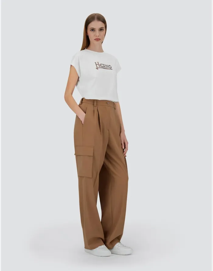 Herno CARGO TROUSERS IN SOFT WOOL Camel Women Trousers