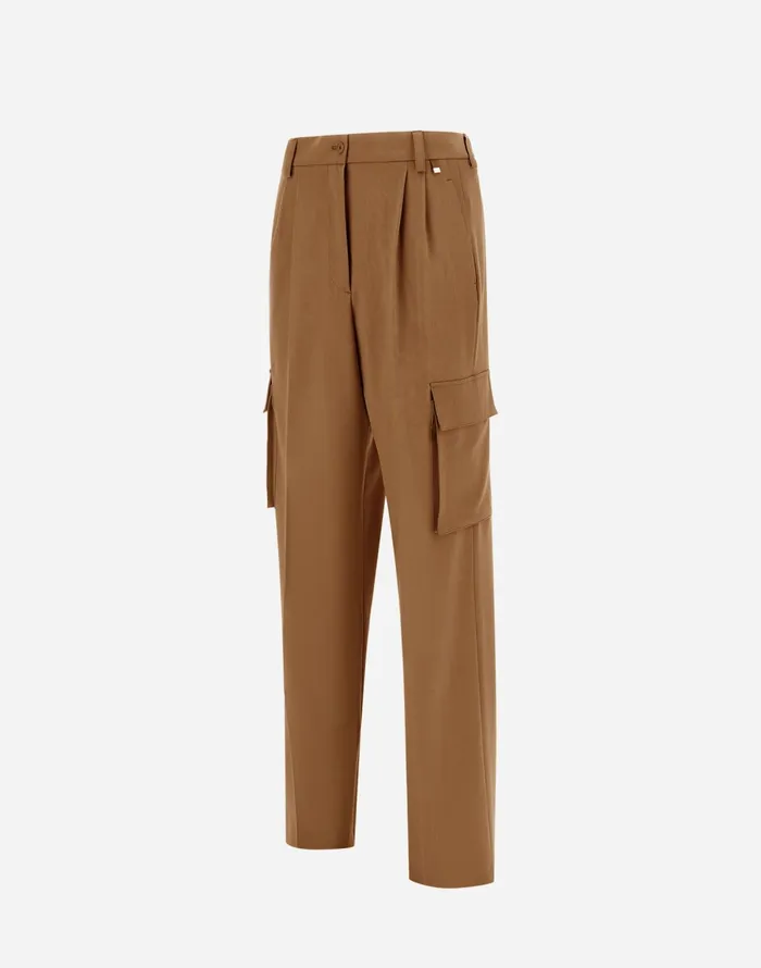 Herno CARGO TROUSERS IN SOFT WOOL Camel Women Trousers