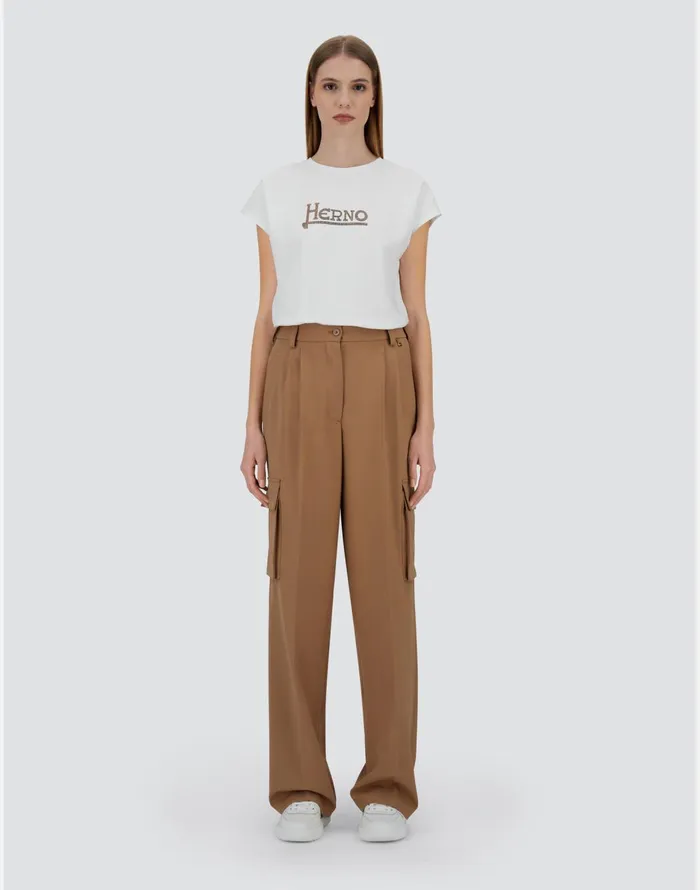 Herno CARGO TROUSERS IN SOFT WOOL Camel Women Trousers