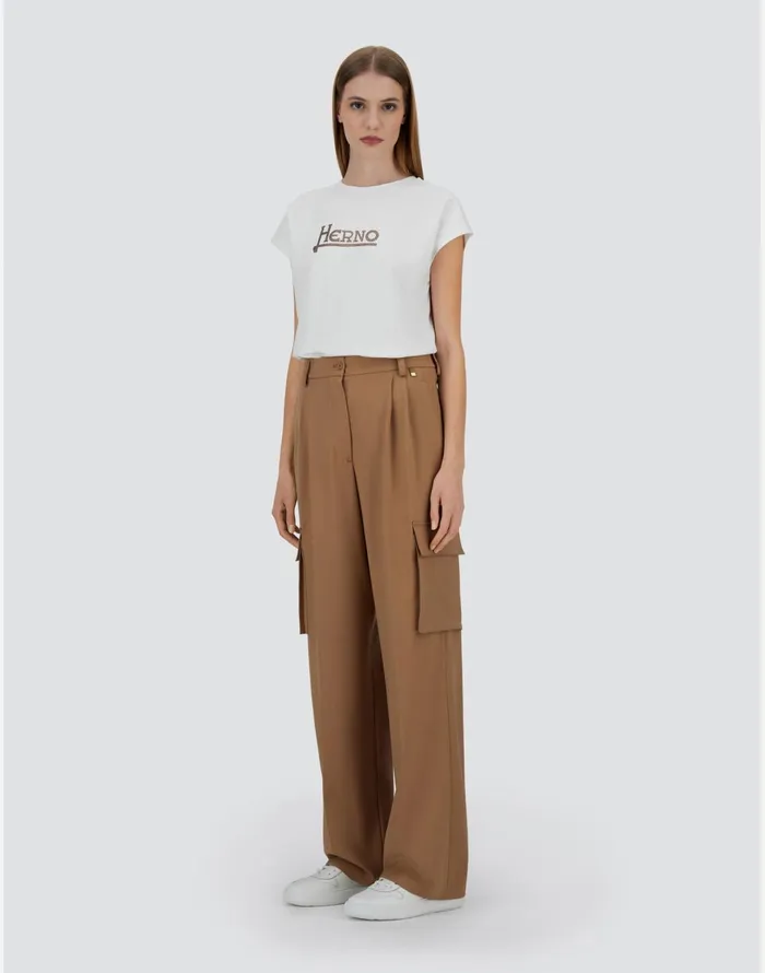 Herno CARGO TROUSERS IN SOFT WOOL Camel Women Trousers