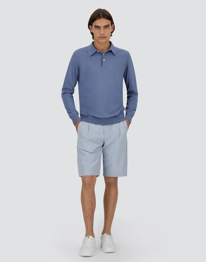 Herno GLORIOUS COTTON SILK POLO SHIRT Light Blue Men Tshirts and Polo Shirts
