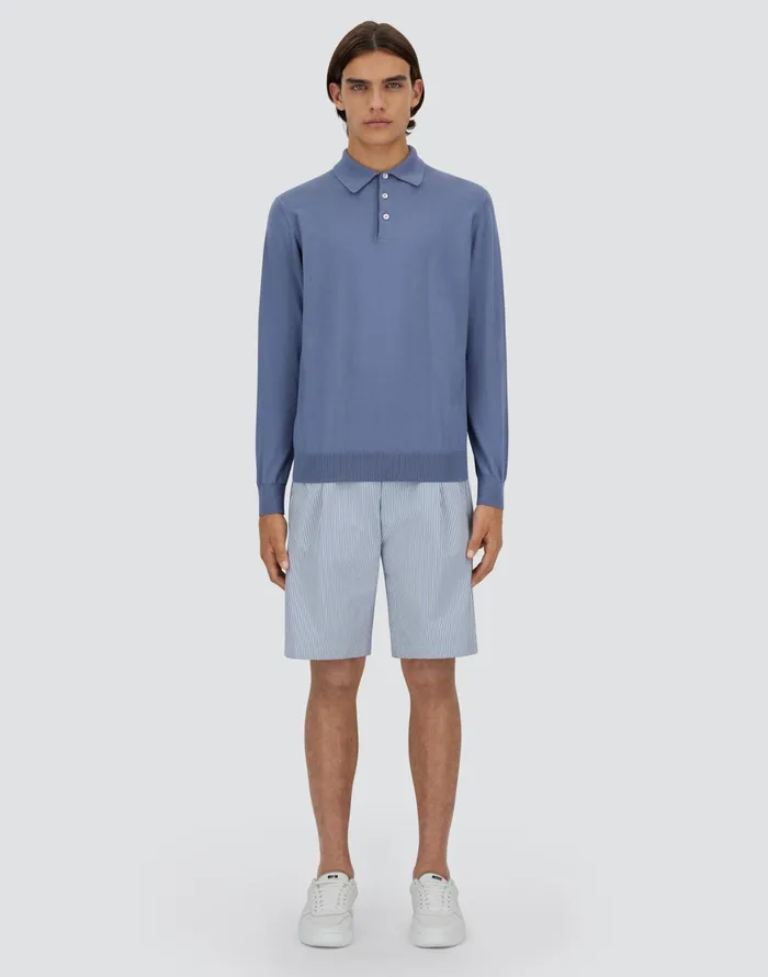 Herno GLORIOUS COTTON SILK POLO SHIRT Light Blue Men Tshirts and Polo Shirts