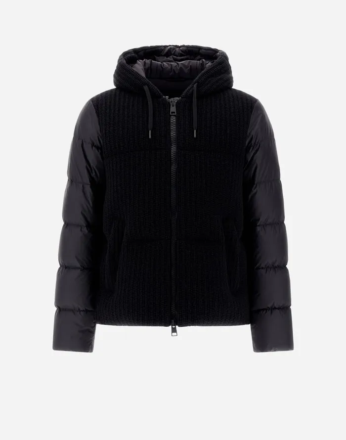 Herno JACKET IN WEIGHTY KNIT AND NYLON CHAMONIX Black Men Short Down Jackets