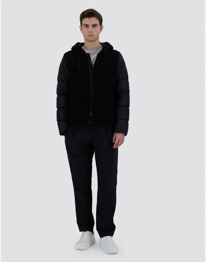 Herno JACKET IN WEIGHTY KNIT AND NYLON CHAMONIX Black Men Short Down Jackets