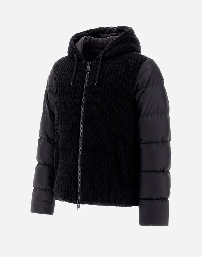 Herno JACKET IN WEIGHTY KNIT AND NYLON CHAMONIX Black Men Short Down Jackets