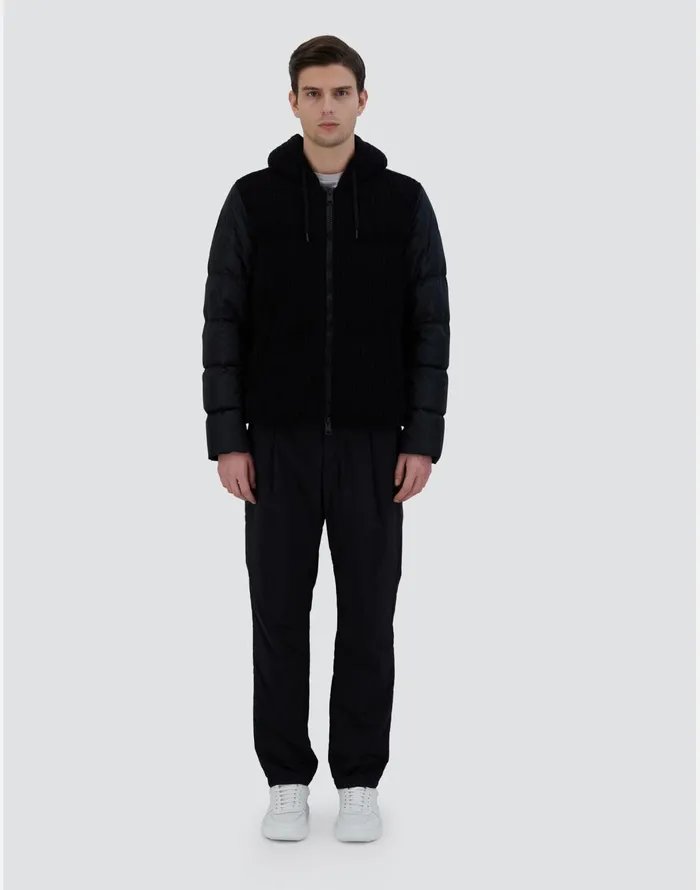 Herno JACKET IN WEIGHTY KNIT AND NYLON CHAMONIX Black Men Short Down Jackets