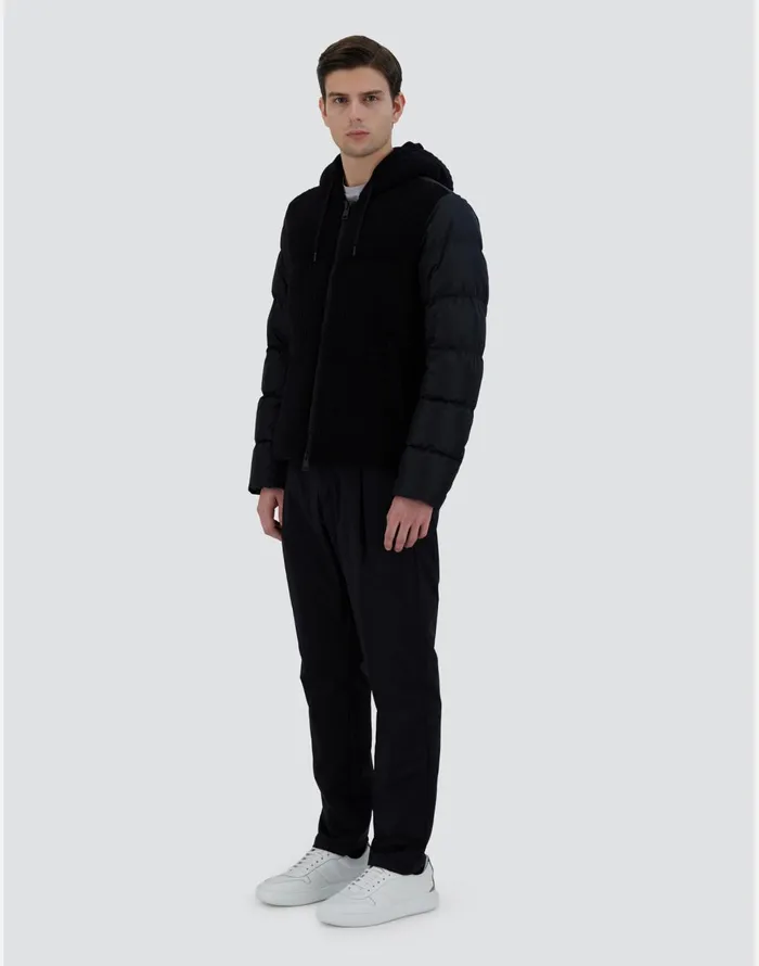 Herno JACKET IN WEIGHTY KNIT AND NYLON CHAMONIX Black Men Short Down Jackets