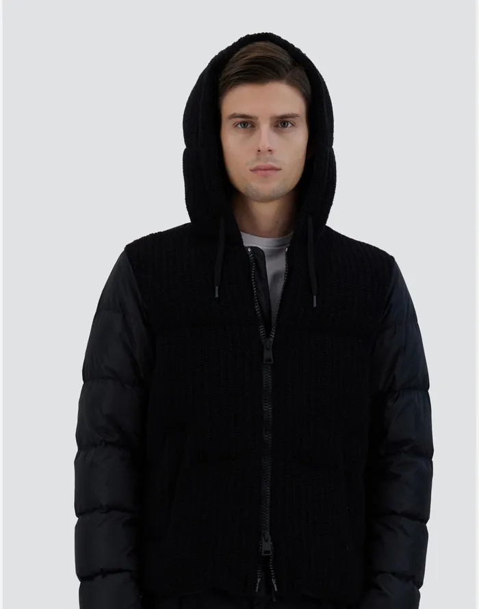 Herno JACKET IN WEIGHTY KNIT AND NYLON CHAMONIX Black Men Short Down Jackets