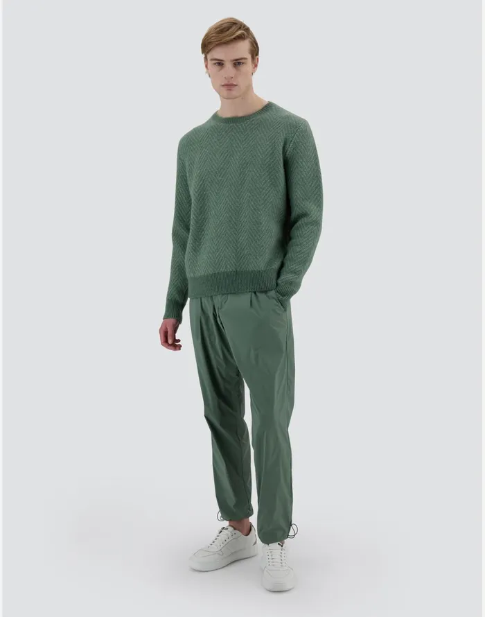 Herno RESORT SWEATER IN HERRINGBONE ALPACA JACQUARD Olive Green Men Knitwear