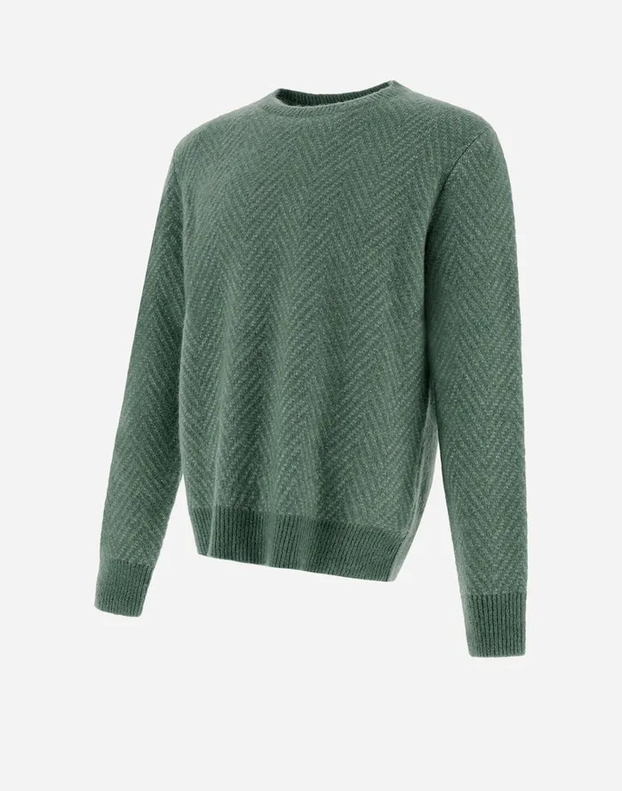 Herno RESORT SWEATER IN HERRINGBONE ALPACA JACQUARD Olive Green Men Knitwear