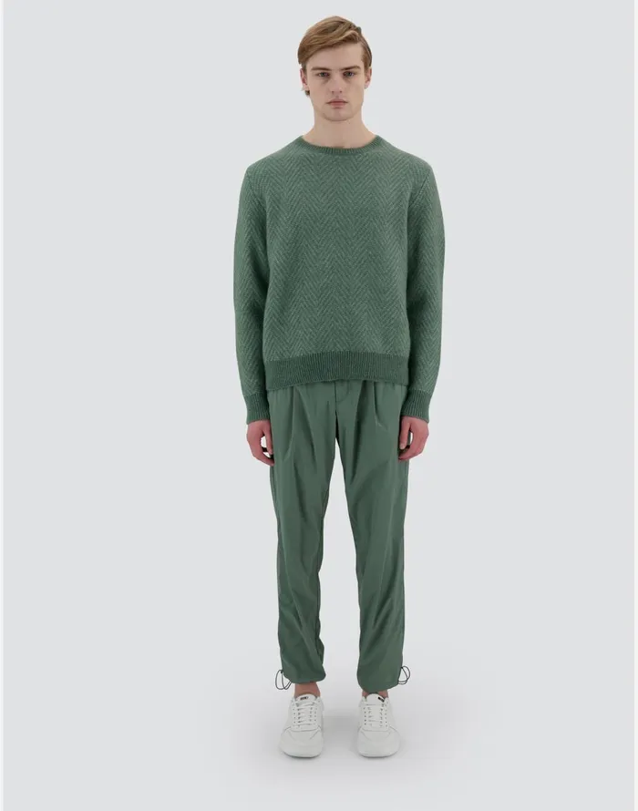 Herno RESORT SWEATER IN HERRINGBONE ALPACA JACQUARD Olive Green Men Knitwear