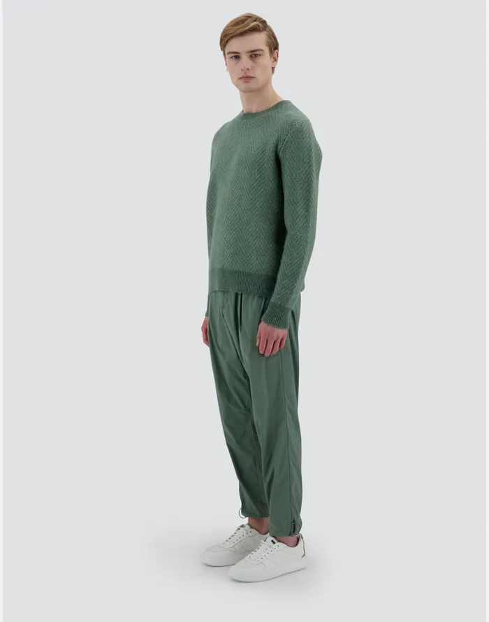Herno RESORT SWEATER IN HERRINGBONE ALPACA JACQUARD Olive Green Men Knitwear