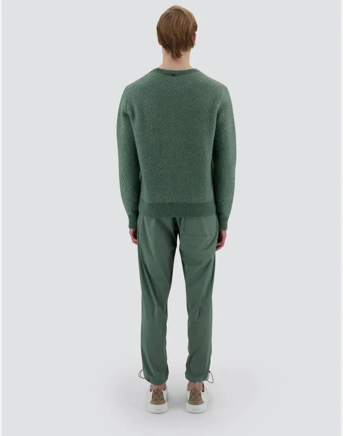 Herno RESORT SWEATER IN HERRINGBONE ALPACA JACQUARD Olive Green Men Knitwear