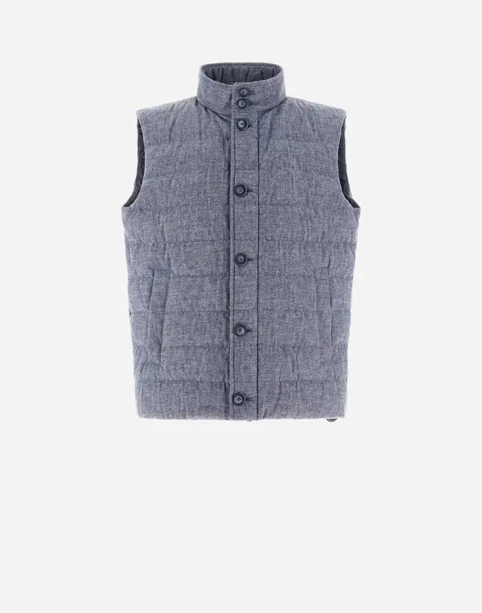 Herno RESORT WAISTCOAT IN COTTONEFFECT DENIM Navy Blue Men Vests