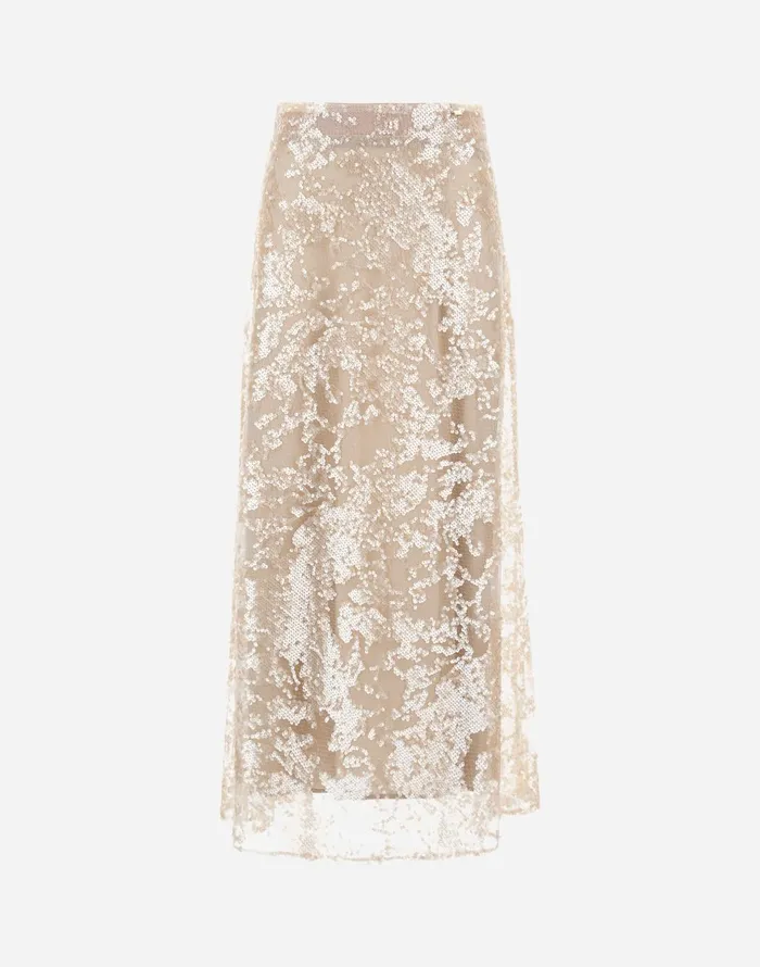 Herno SKIRT IN SHIMMERING LACE LAYER Chantilly Women Skirts and Dresses