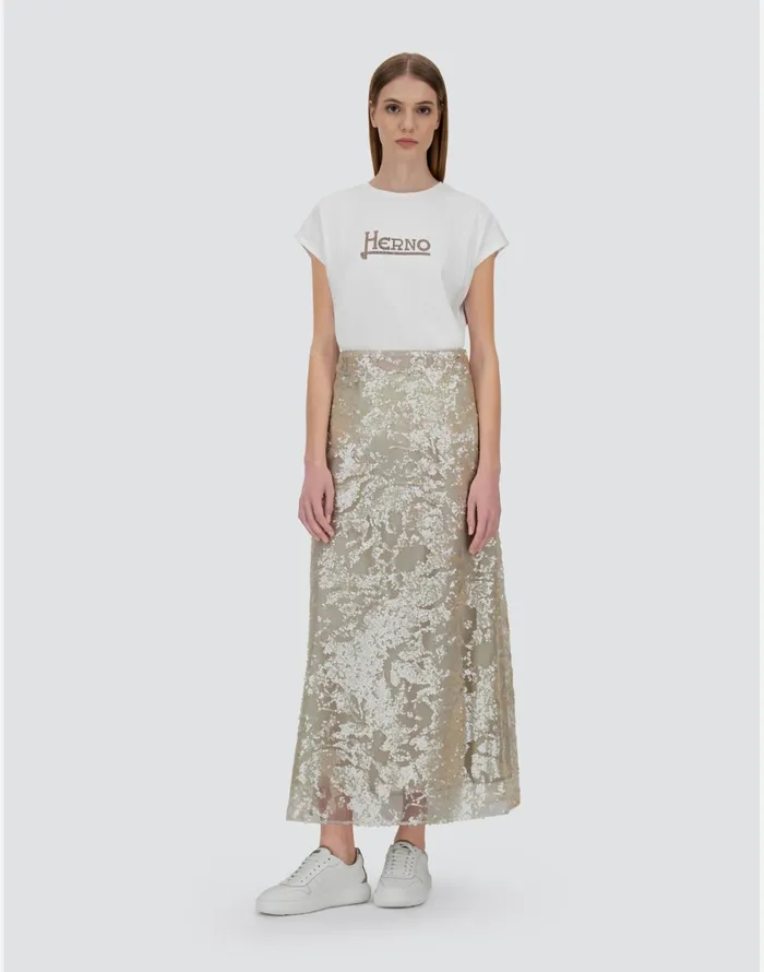 Herno SKIRT IN SHIMMERING LACE LAYER Chantilly Women Skirts and Dresses