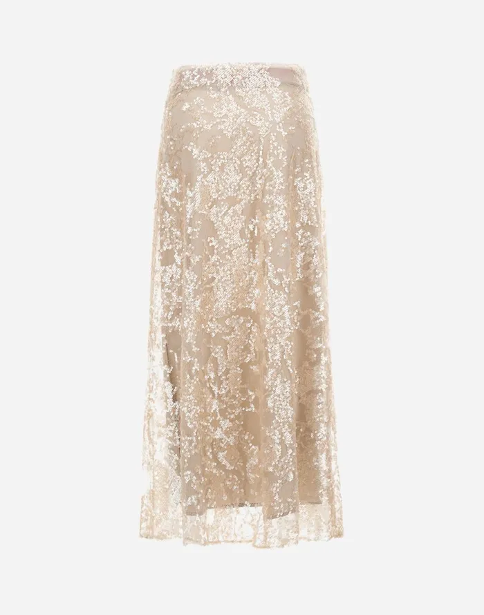 Herno SKIRT IN SHIMMERING LACE LAYER Chantilly Women Skirts and Dresses