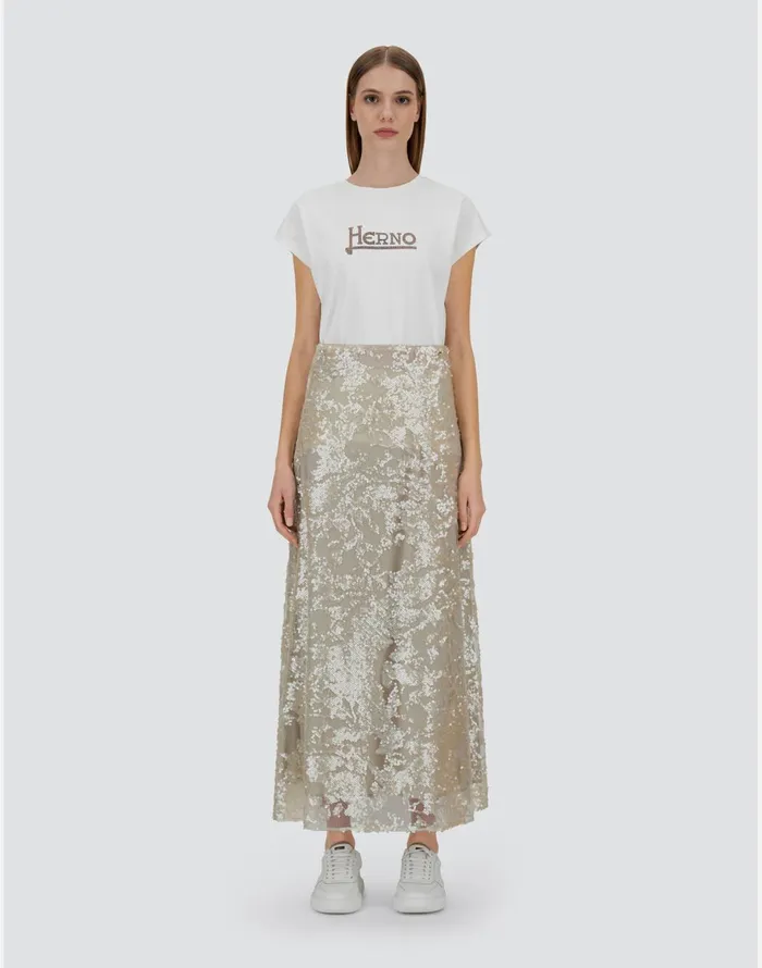 Herno SKIRT IN SHIMMERING LACE LAYER Chantilly Women Skirts and Dresses