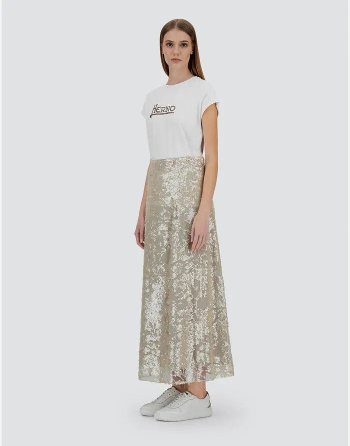 Herno SKIRT IN SHIMMERING LACE LAYER Chantilly Women Skirts and Dresses