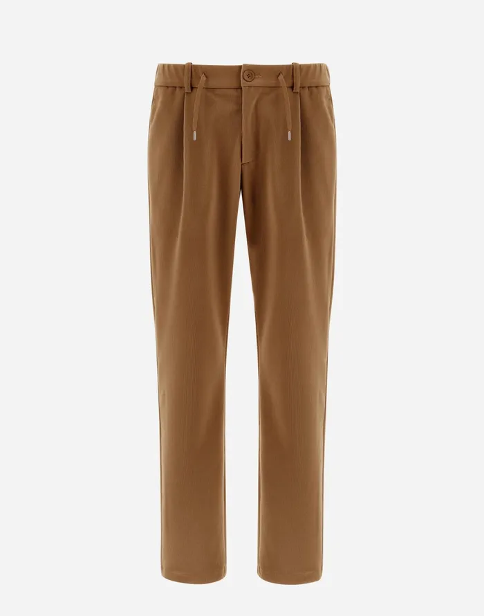 Herno TROUSERS IN LINEN VELVET Camel Men Trousers