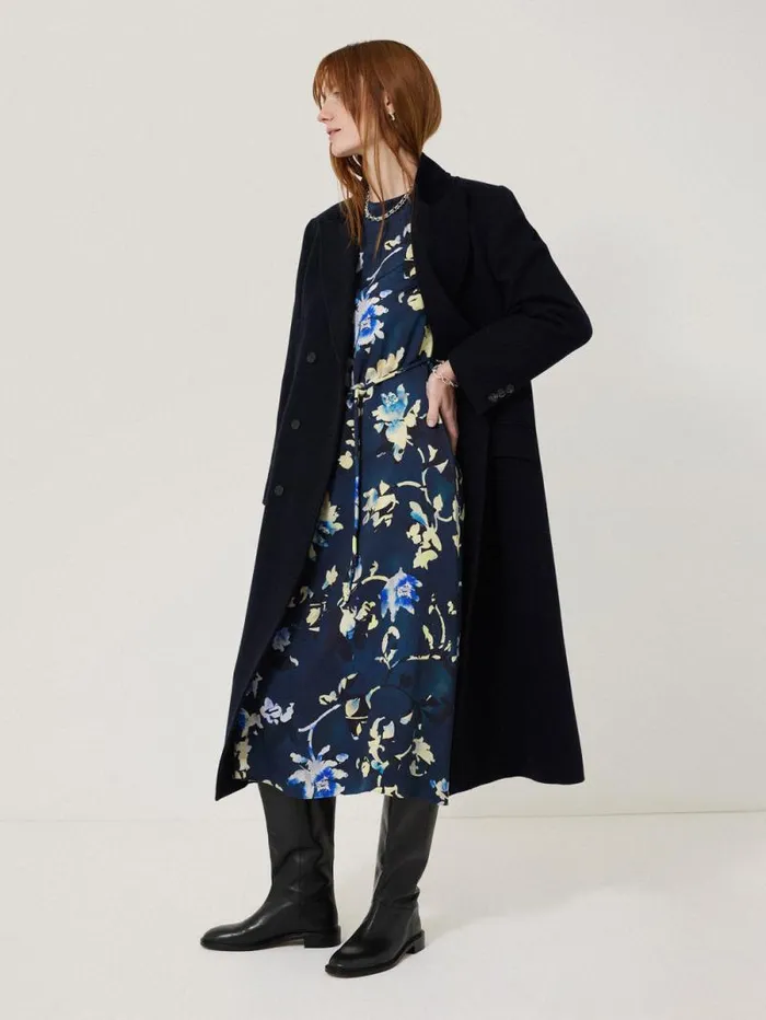 Hidden Floral Satin Dress Navy Women Jigsaw Party