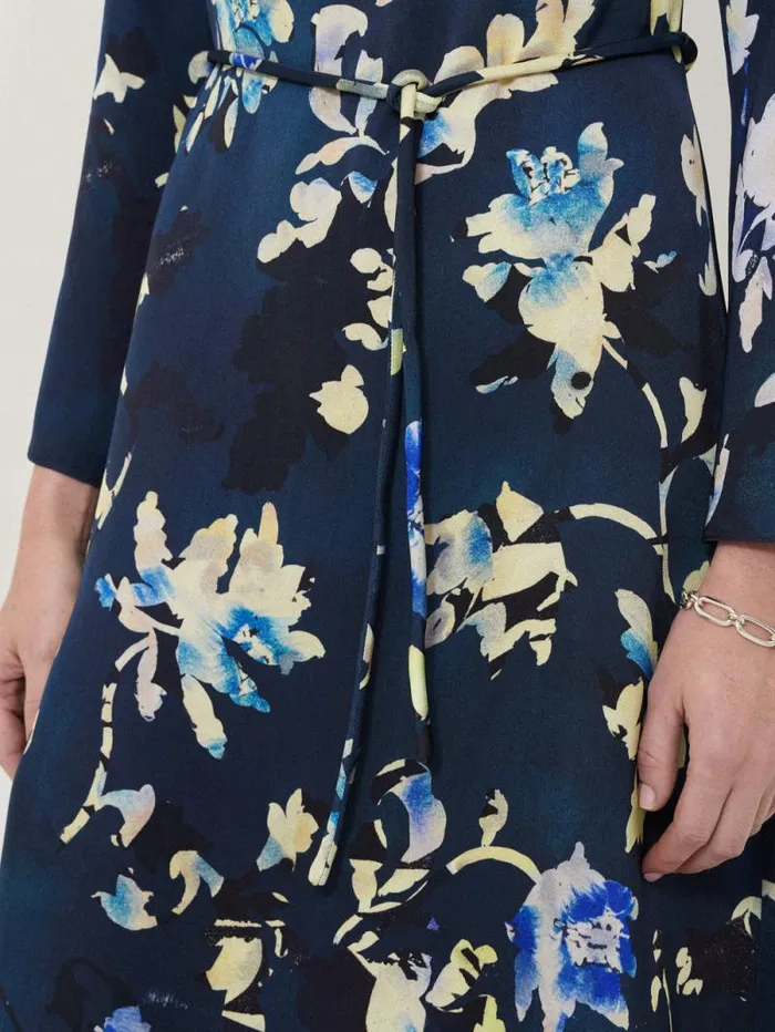 Hidden Floral Satin Dress Navy Women Jigsaw Party