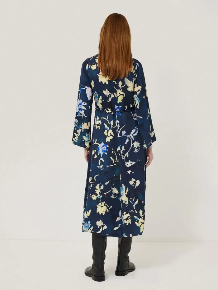 Hidden Floral Satin Dress Navy Women Jigsaw Party