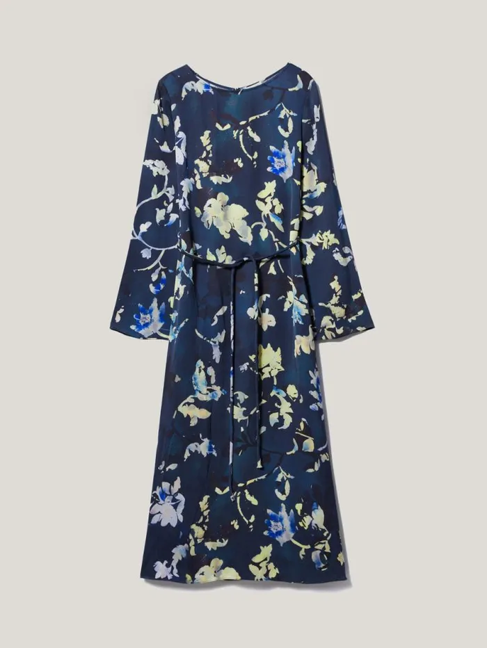 Hidden Floral Satin Dress Navy Women Jigsaw Party