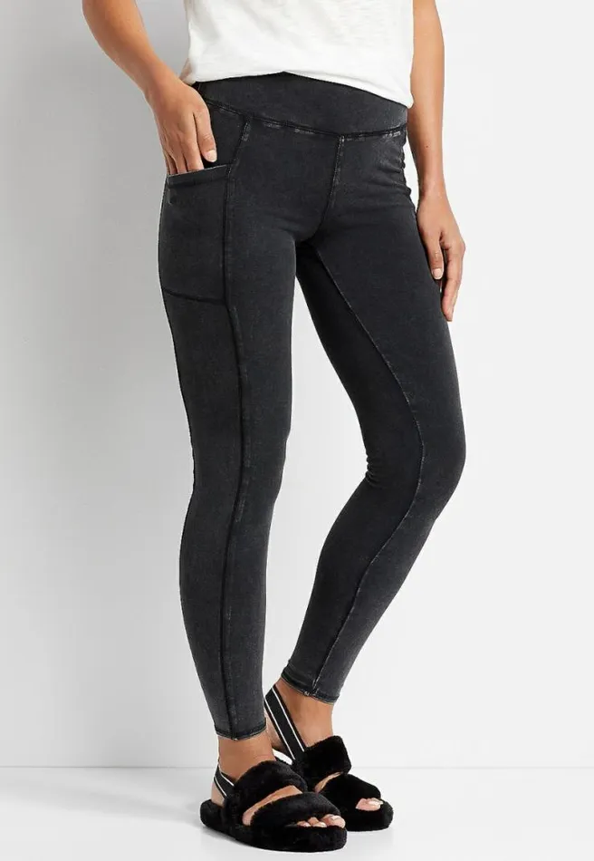 High Rise Black Mineral Wash Effortless Pocket Legging Women Maurices Bottoms