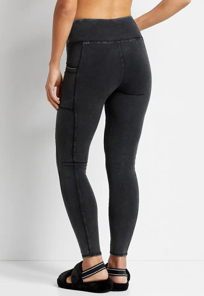 High Rise Black Mineral Wash Effortless Pocket Legging Women Maurices Bottoms