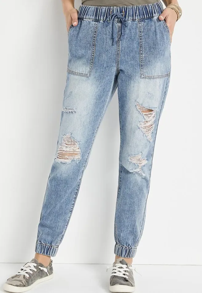 High Rise Light Denim Jogger Pant Women Maurices Bottoms