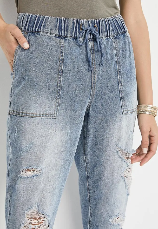 High Rise Light Denim Jogger Pant Women Maurices Bottoms
