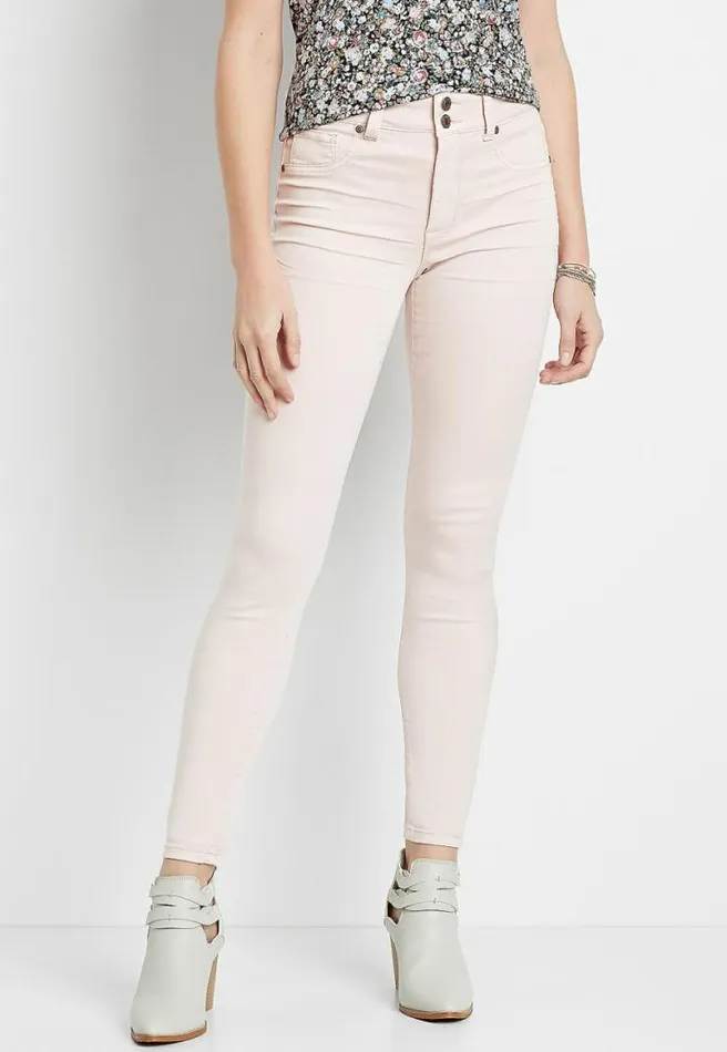 High Rise Light Pink Double Button Jegging Made With RepreveandReg Women Maurices Jeans