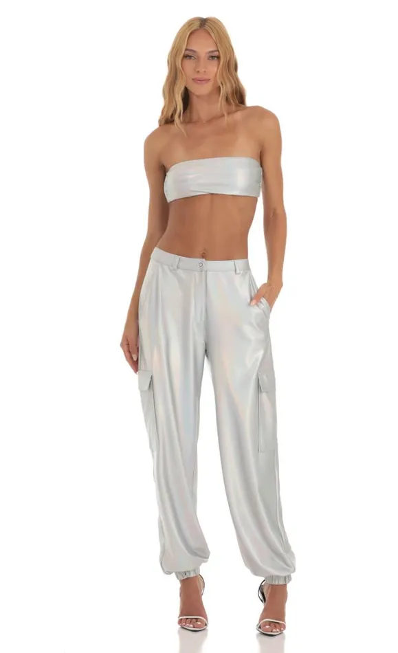 Holographic Pants Silver Women LUCY IN THE SKY TwoPiece Sets