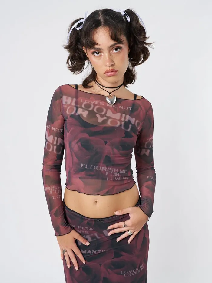 Hopeless Romantic Rose Mesh Top Women Minga London Tops and TShirts