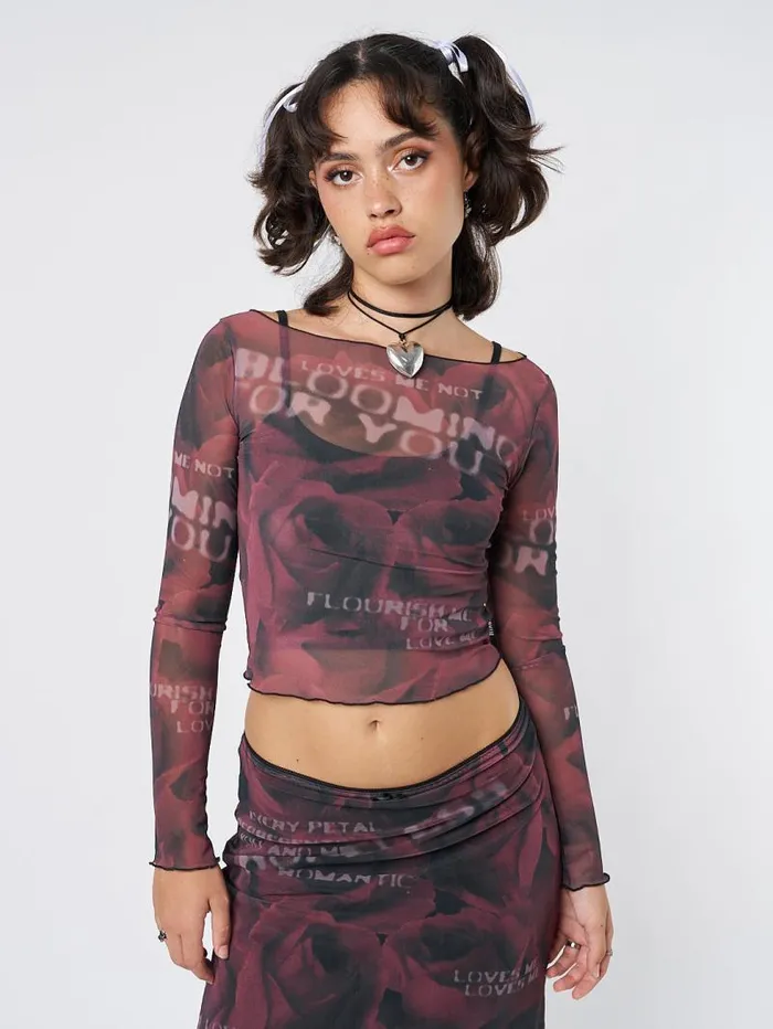 Hopeless Romantic Rose Mesh Top Women Minga London Tops and TShirts