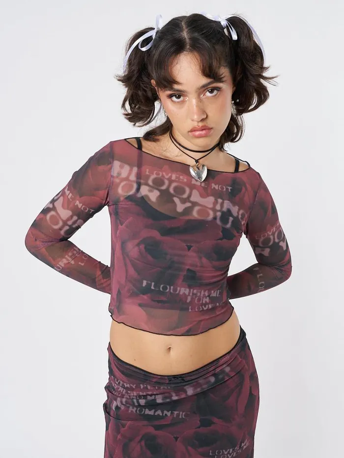 Hopeless Romantic Rose Mesh Top Women Minga London Tops and TShirts