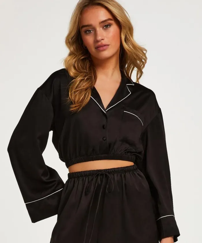 Hunkemller Long Sleeve Cropped Jacket 8211 Black Black 8211 Women