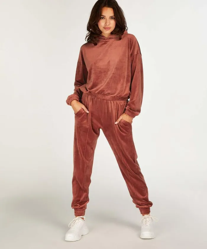 Hunkemller Velour Jogging Pants Pintucked 8211 Brown Brown 8211 Women