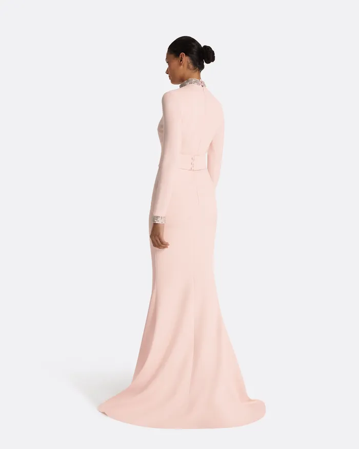 Icons Women Kamala Pale Pink and Mirror Disc Embroidery Long Dress Pale Pink Safiyaa