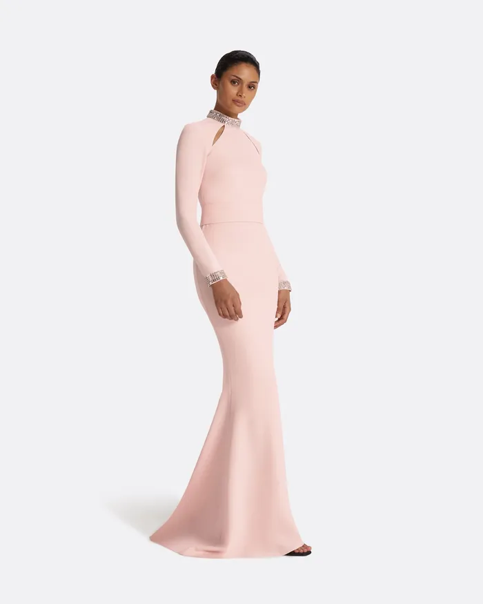 Icons Women Kamala Pale Pink and Mirror Disc Embroidery Long Dress Pale Pink Safiyaa