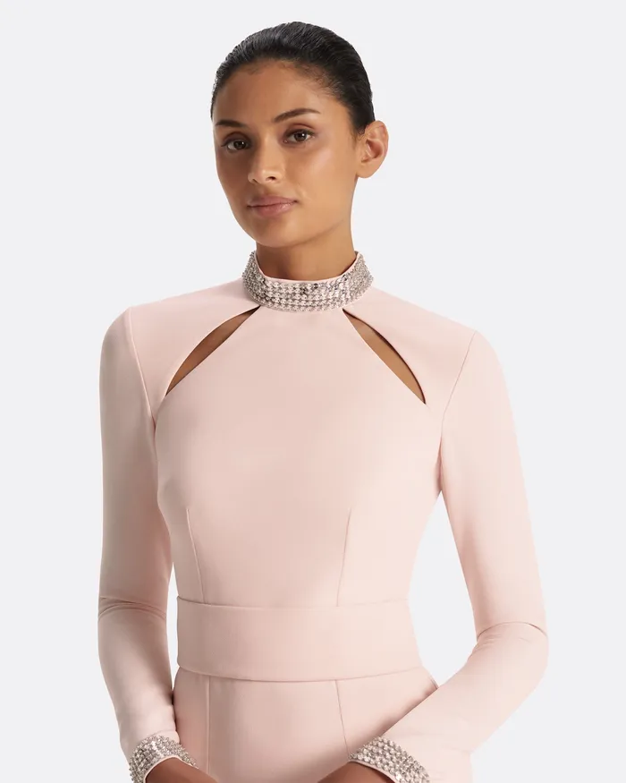 Icons Women Kamala Pale Pink and Mirror Disc Embroidery Long Dress Pale Pink Safiyaa