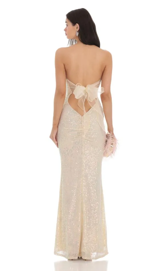 Iridescent Sequin Strapless Maxi Dress Champagne Women LUCY IN THE SKY Maxi Dresses
