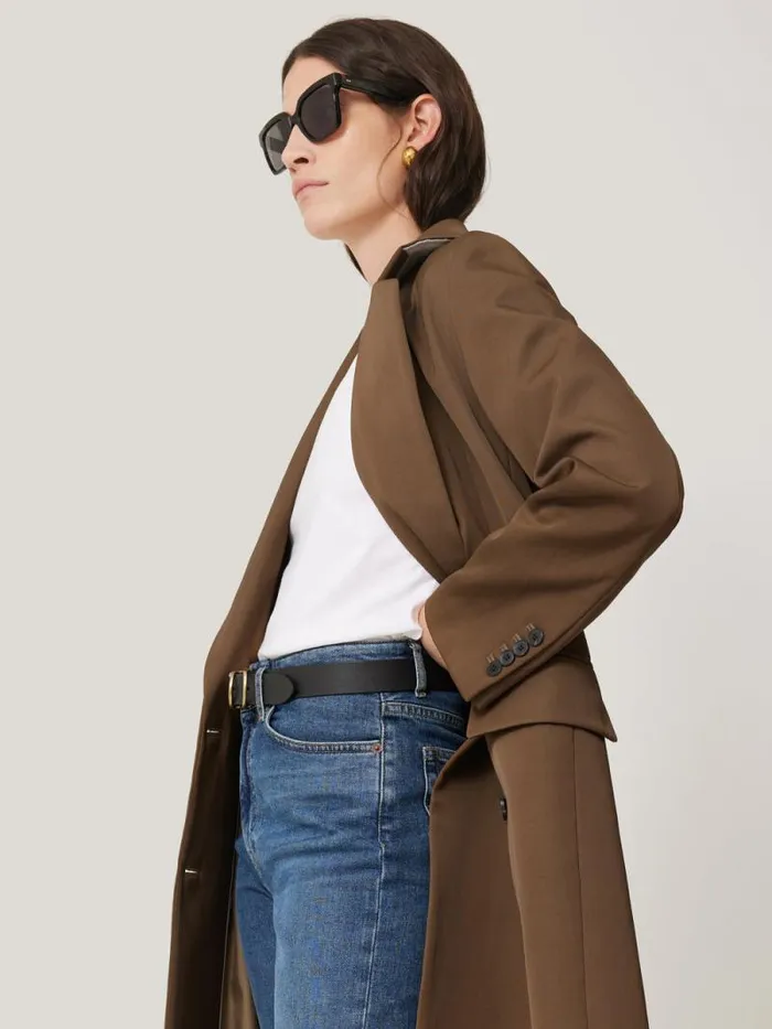 Italian Twill Oversized Coat Brown Women Jigsaw Coats and Jackets