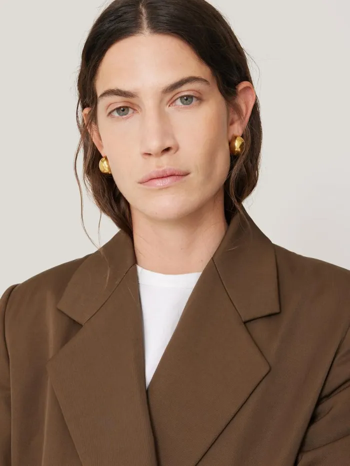 Italian Twill Oversized Coat Brown Women Jigsaw Coats and Jackets