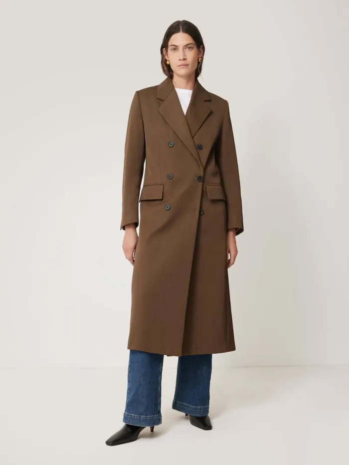 Italian Twill Oversized Coat Brown Women Jigsaw Coats and Jackets
