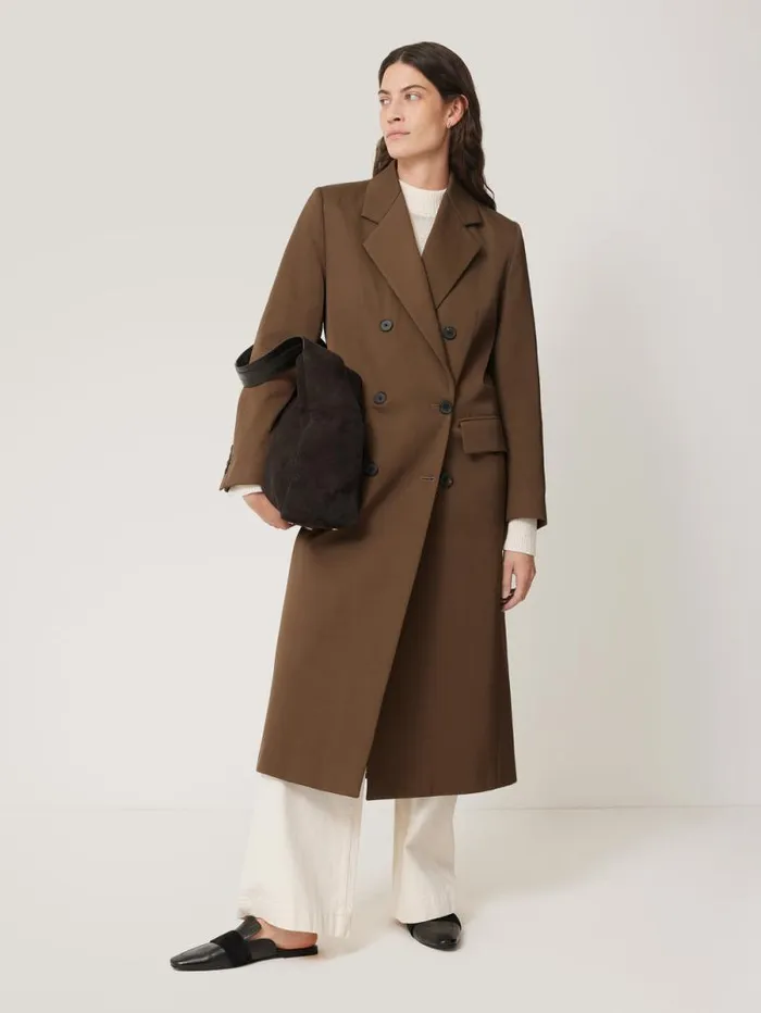 Italian Twill Oversized Coat Brown Women Jigsaw Coats and Jackets