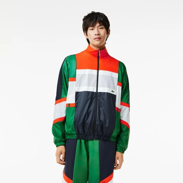 Jackets and Coats Men Lacoste Men039s Colorblock Track Jacket Green White Qiu