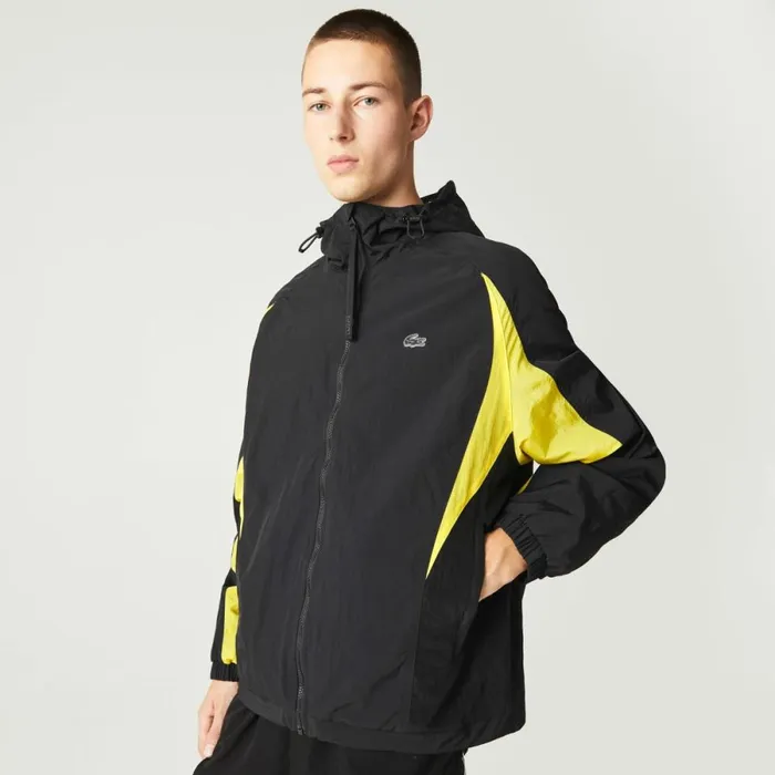 Jackets and Coats Men Lacoste Men039s Heritage Colorblock Jacket Black Yellow Tj6